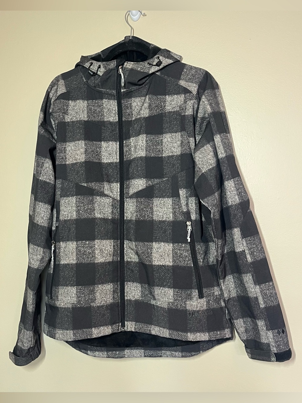 Diamond Supply Co. Black & Gray Plaid Hooded Raincoat M